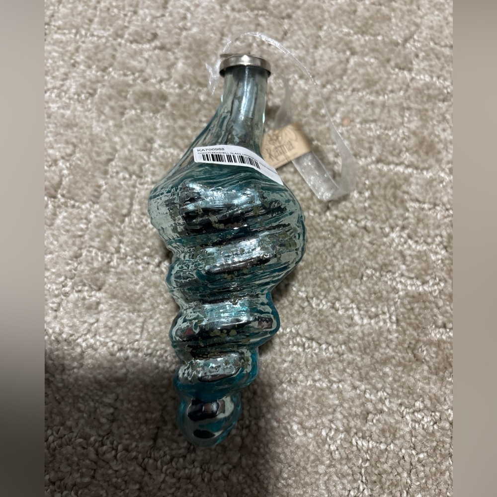 NWT Karma Conch Seashell Aqua Mercury Glass Christmas Ornament